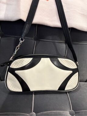 Women's Black and White Leather Shoulder Bag
